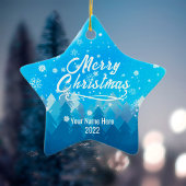 2-zijdig Eigen blauwe sneeuw kerstster Keramisch Ornament