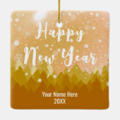 2-zijdig Eigen Golden Snow Forest Merry Kerstmis Keramisch Ornament (Achterkant)