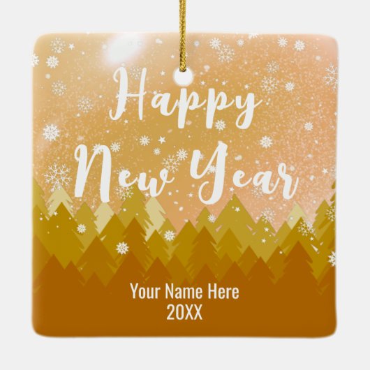 2-zijdig Eigen Golden Snow Forest Merry Kerstmis Keramisch Ornament (Achterkant)