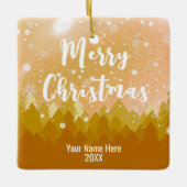 2-zijdig Eigen Golden Snow Forest Merry Kerstmis Keramisch Ornament (Voorkant)