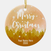 2-zijdig Eigen goudsneeuw en bosrijke kerst Keramisch Ornament (Voorkant)