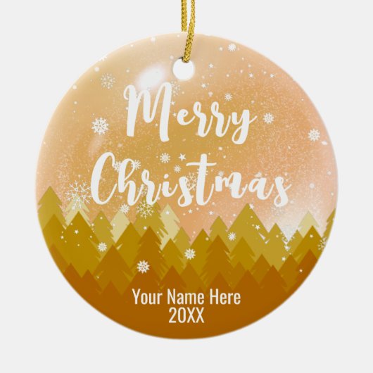 2-zijdig Eigen goudsneeuw en bosrijke kerst Keramisch Ornament (Voorkant)