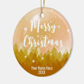 2-zijdig Eigen goudsneeuw en bosrijke kerst Keramisch Ornament (Links)