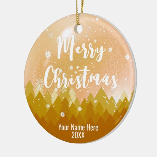 2-zijdig Eigen goudsneeuw en bosrijke kerst Keramisch Ornament (Links)