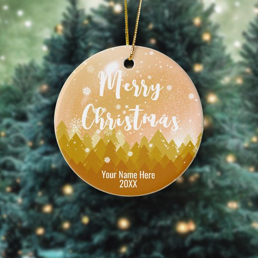 2-zijdig Eigen goudsneeuw en bosrijke kerst Keramisch Ornament