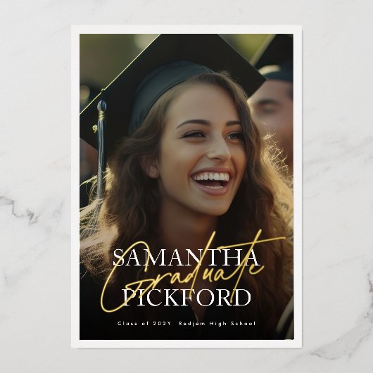 2-zijdig foto High School 2025 Afstudeerfeest Folie Uitnodiging (Voorkant)