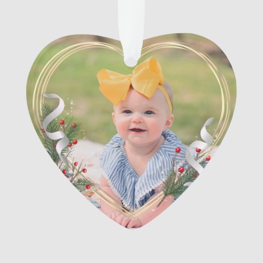 2-zijdig Gold Lijst Baby 1e x Holly & Pine Ornament (voorkant)