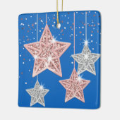 2-zijdig, helder kerstcitaat met hangende sterren  keramisch ornament (Links)