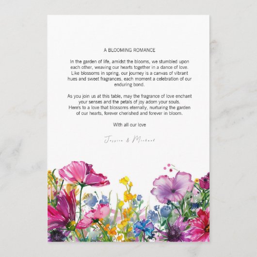 💓2 zijdig huwelijksmenu Meadow Bloom collectie Menu (Achterkant)