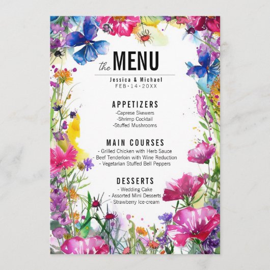 💓2 zijdig huwelijksmenu Meadow Bloom collectie Menu (Voorkant)