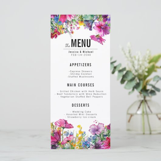2 zijdig huwelijksmenu Meadow Bloom collectie Menu (Staand voorkant)