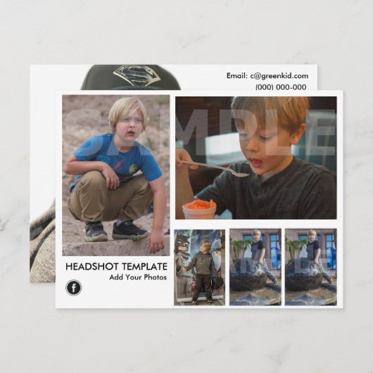 2-zijdig Kinder Actor-Model Sjabloon van het Hoofd Briefkaart (Voorkant / Achterkant)