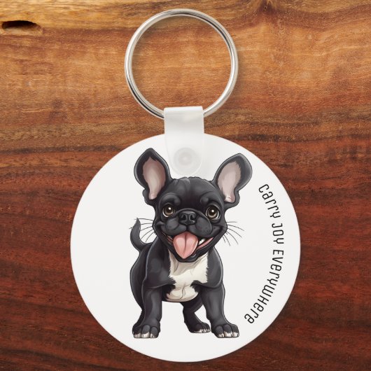 2 zijdig met aangepaste tekst, franse puppy sleutelhanger (Voorkant)