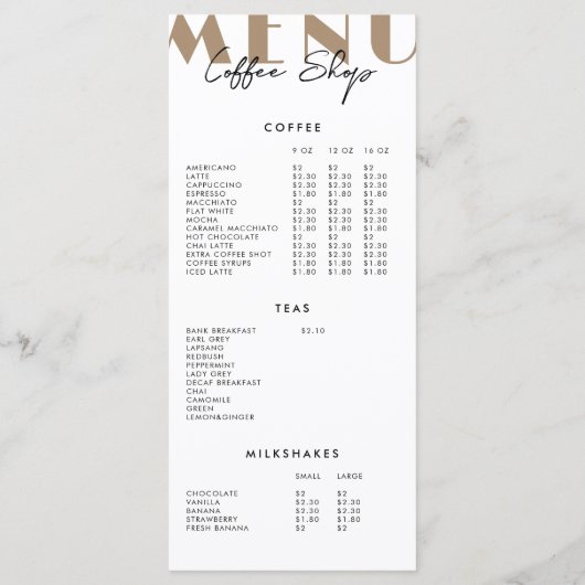 2-zijdig modern minimalistisch koffie shop menu (Achterkant)