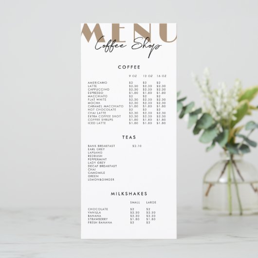2-zijdig modern minimalistisch koffiezaakmenu menu (Staand voorkant)