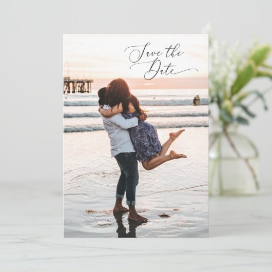 2-zijdig Save the Date Photo Card - minimaal (Staand voorkant)