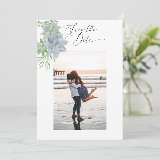 2-zijdig Save the Date Photo Card - Succulenten (Staand voorkant)