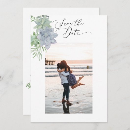 2-zijdig Save the Date Photo Card - Succulenten (Voorkant / Achterkant)