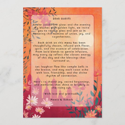 2-zijdig Sunset Serenade Wedding Menu (Achterkant)