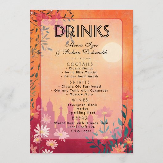 2-zijdig Sunset Serenade Wedding Menu (Voorkant)