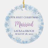 2-zijdige eerste kerst getrouwde foto keramisch ornament (Achterkant)