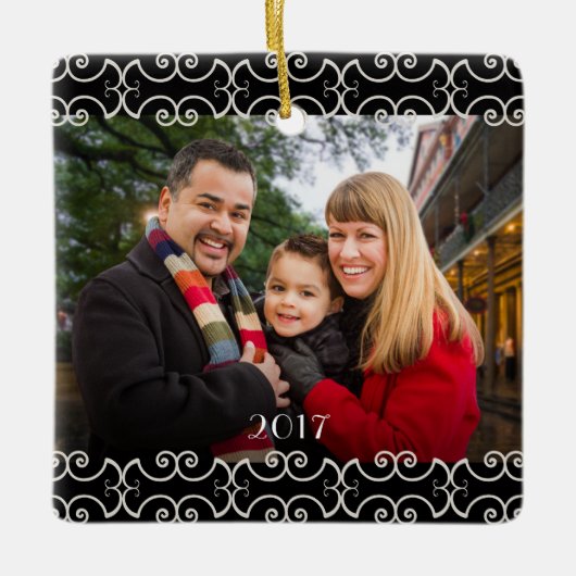  2-zijdige Elegant Scrolls 2 Foto Keramisch Ornament (Voorkant)