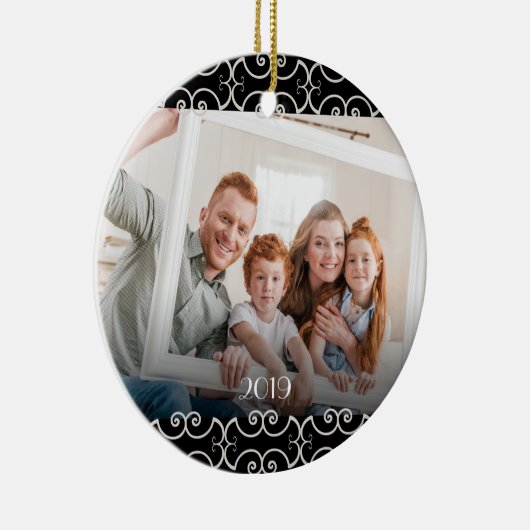 2-zijdige Elegant Scrolls 2 Foto Keramisch Ornament (Rechts)