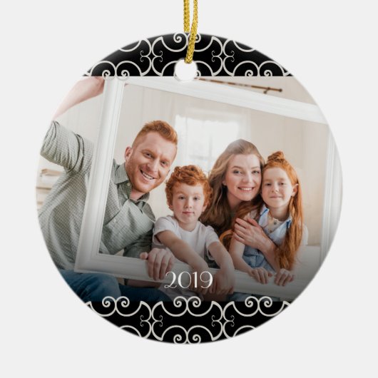 2-zijdige Elegant Scrolls 2 Foto Keramisch Ornament (Voorkant)