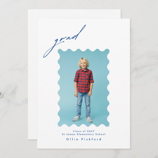 2-zijdige foto 2025 Elementary Afstuderen Wavy Bor Aankondiging (Voorkant / Achterkant)