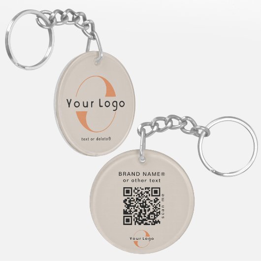 2-zijdige Logo- en QR-code op Tan Company Business Sleutelhanger