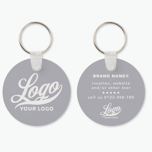2-zijdige Logo & Naam op Grey Company Business Sleutelhanger