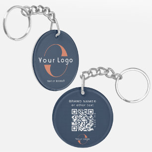 2-zijdige Logo & QR-code op Blue Company Business Sleutelhanger