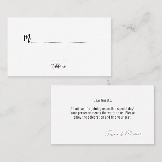 💍 2-zijdige minimalistische elegante plaatskaartje (Voorkant / Achterkant)