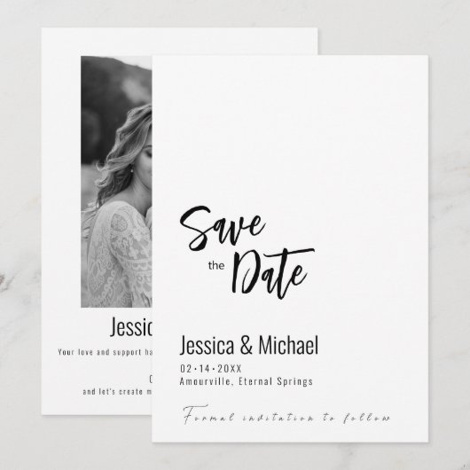 💍 2-zijdige minimalistische elegante save the date (Voorkant / Achterkant)