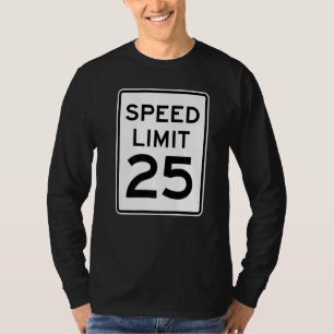 2-zijdige snelheidsbegrenzing 25 mph verkeersbord t-shirt