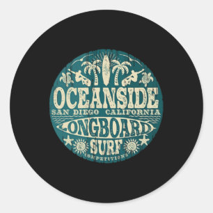 2-zijdige Vintage Oceanside California Longboard S Ronde Sticker