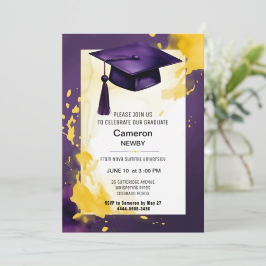2 zijdige Waterverf Afstudeerfeestuitnodiging Kaart (Staand voorkant)
