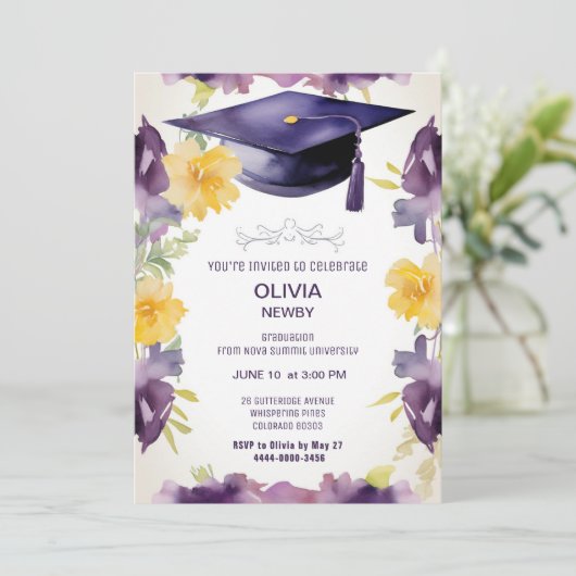 2 zijdige Waterverf Afstudeerfeestuitnodiging Kaart (Staand voorkant)