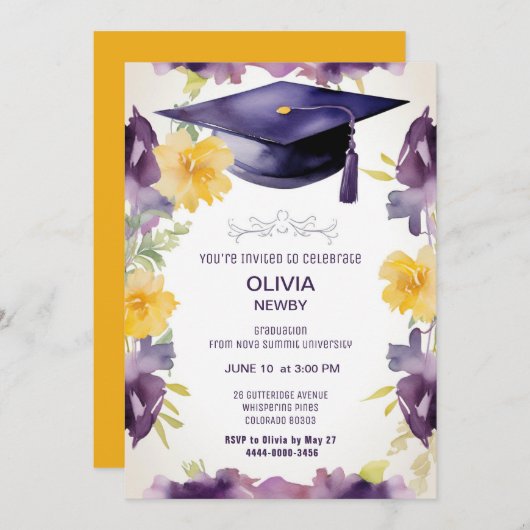 2 zijdige Waterverf Afstudeerfeestuitnodiging Kaart (Voorkant / Achterkant)