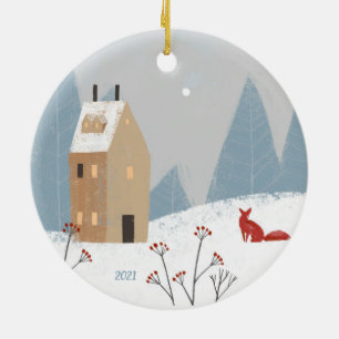 2-zijdige wildernis - Herten Vogels - Antieke huis Keramisch Ornament