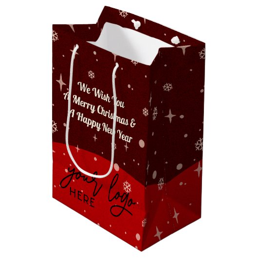 2-zijdige Zakelijke Logo QR-code Naam Kerst Medium Cadeauzakje (Voorkant Gekanteld)