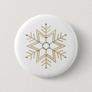2-Zilver en Gold Snowflake 3-D-look Ronde Button 5,7 Cm