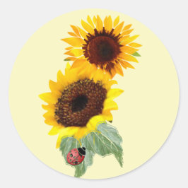 2 Zonnebloemen & een Lieveheersbeestje: Ronde Sticker