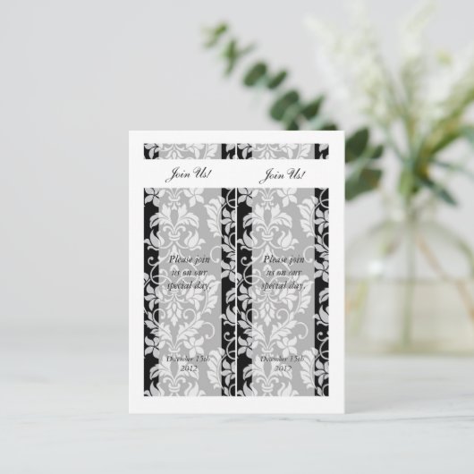 2 Zwart en grijs Damascus Sla de Bladwijzer Datum Aankondigingskaart (Staand voorkant)