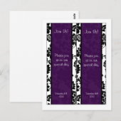 2 Zwart/Paarse Bloemen Damask bruiloft Bladwijzer Briefkaart (Voorkant / Achterkant)