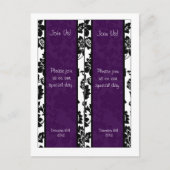 2 Zwart/Paarse Bloemen Damask bruiloft Bladwijzer Briefkaart (Voorkant)