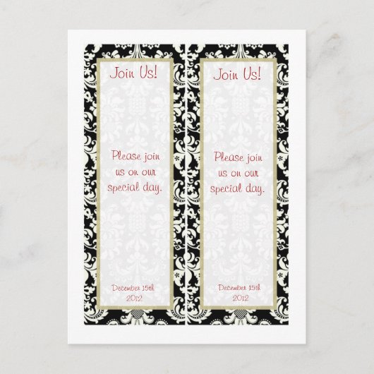 2 Zwart/Wit Damask Wedding Save Date Bladwijzer Aankondigingskaart (Voorkant)
