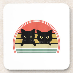 2 Zwarte Katten Peeking  Retro Cat Animal Love Bier Onderzetter