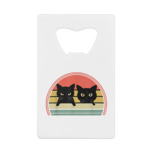 2 Zwarte Katten Peeking  Retro Cat Animal Love Creditkaart Flessenopener