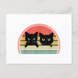 2 Zwarte Katten Peeking  Retro Cat Animal Love Feestdagenkaart